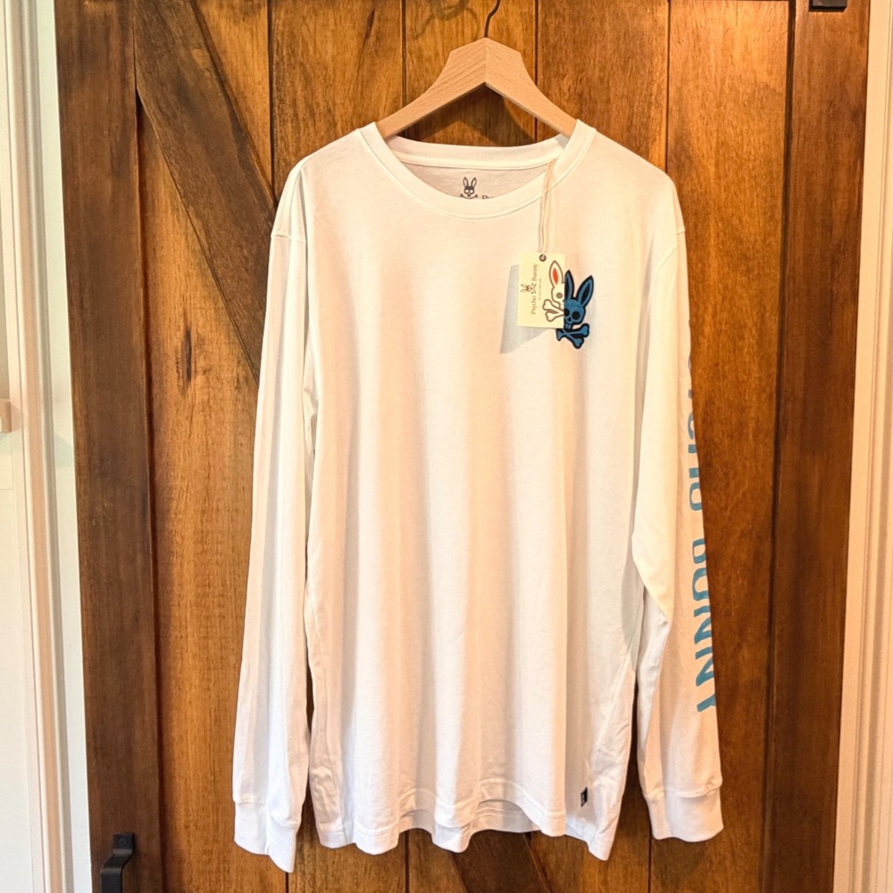 Psycho Bunny Bennett Long Sleeve Graphic Tee White Blue‎ XL NWT